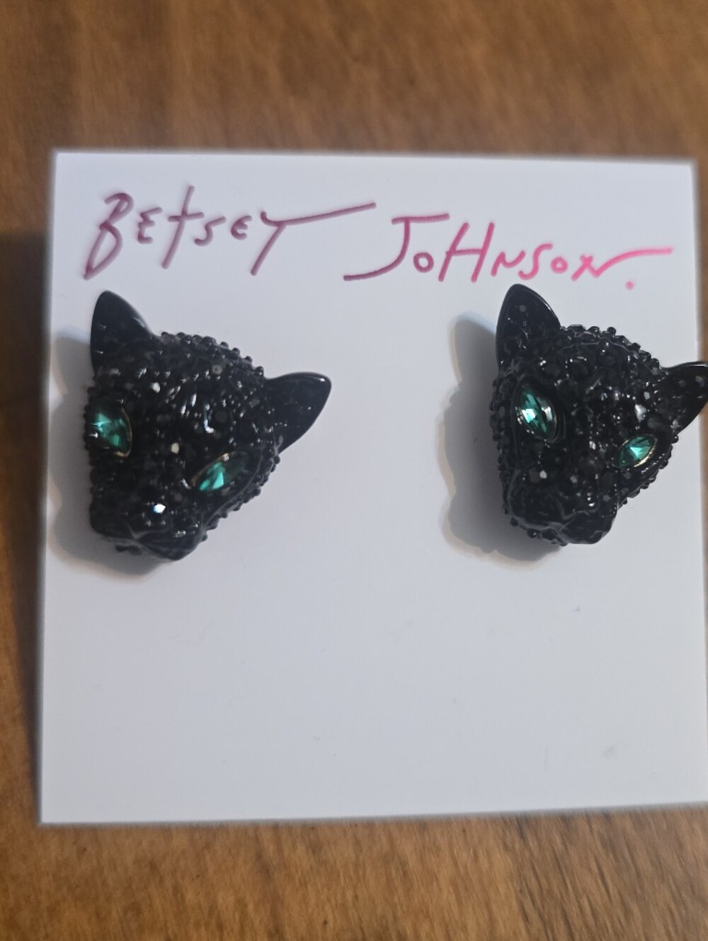Betsey Johnson Black Cat Earrings with Emerald Eyes